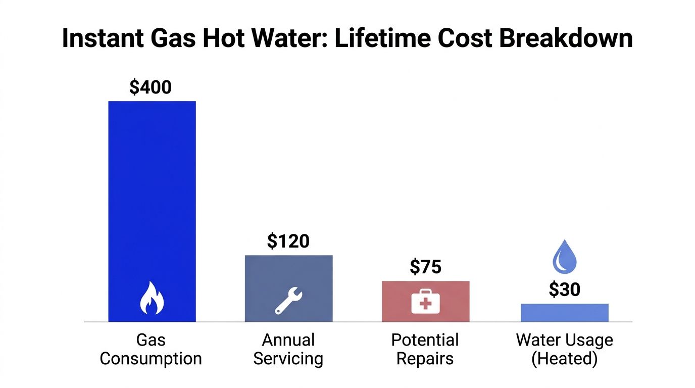 A bar chart illustrating the lifetime cost breakdown for an instant gas hot water system.